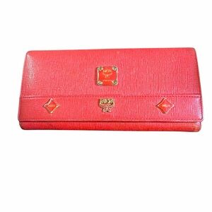 MCM Red Grained Leather Continental Flap Wallet - Gold Hardware